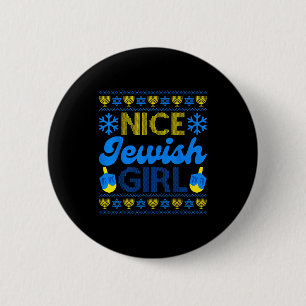 Nice Jewish Girl Ugly Happy Hanukkah Sweater Chanu Button
