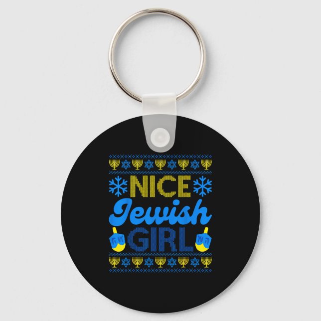 Nice Jewish Girl Ugly Happy Hanukkah Sweater Chanu Keychain (Front)