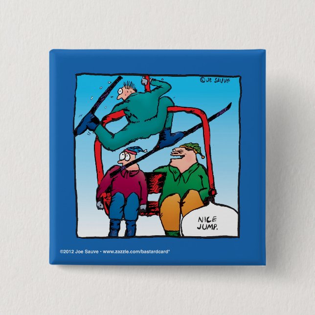 Nice Jump Cartoon Skiers Button (Front)