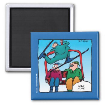 Nice Jump Funny Skiers Cartoon Magnet by BastardCard at Zazzle