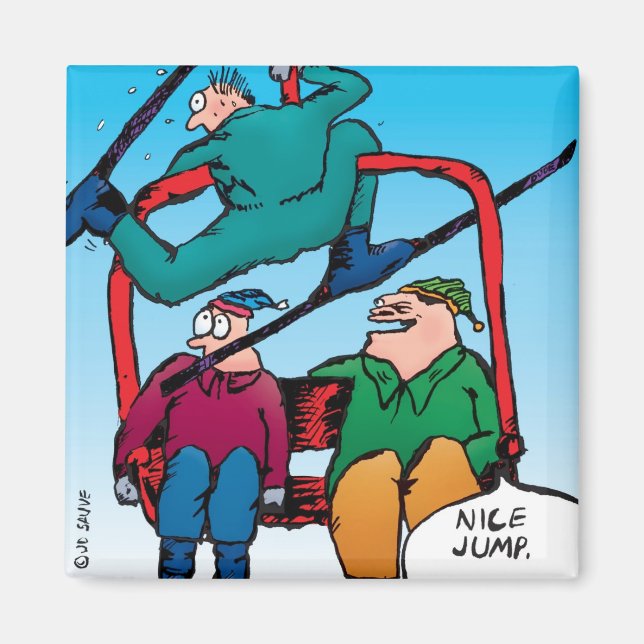 Nice Jump Skiers Cartoon Magnet (Front)