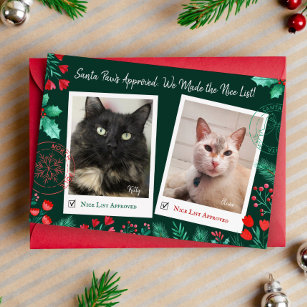 Nice List 2 Cat Photo Christmas Holiday Card