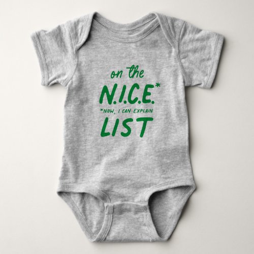 Nice list cute funny green Christmas Baby Bodysuit