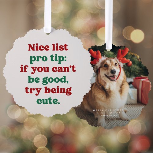 Nice list cute funny green red pet photo Christmas Ornament Card