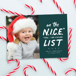 Nice list funny cute one photo green Christmas Holiday Card