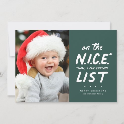 Nice list funny cute one photo green Christmas Holiday Card