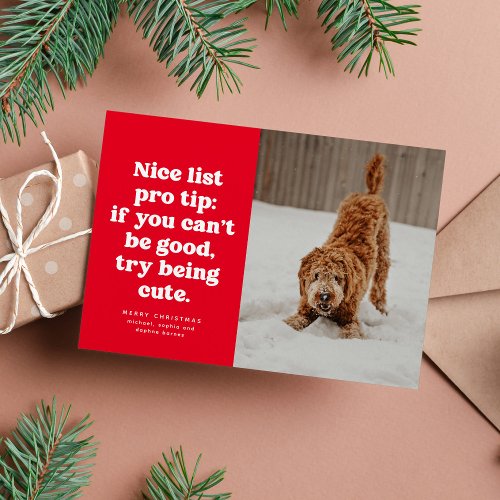 Nice list funny cute red photo Christmas Holiday Card