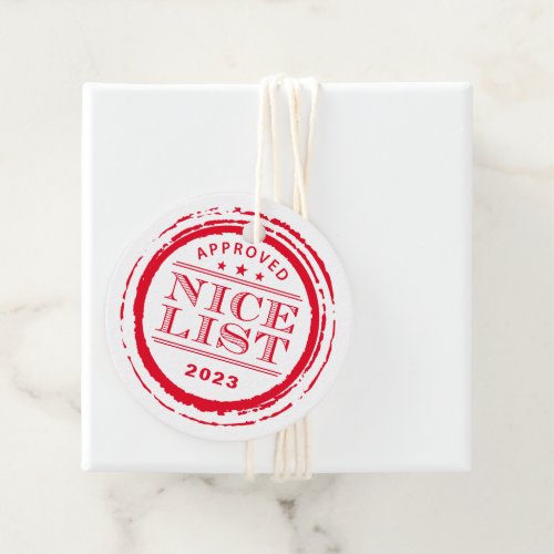 NICE LIST funny Santa approved stamp red Favor Tags