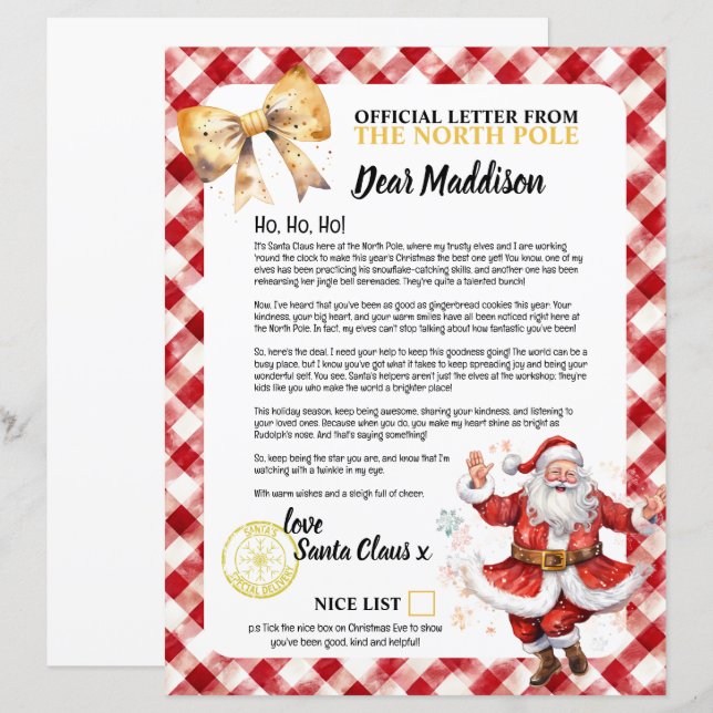 Nice List Letter From Santa for Kid Name Christmas | Zazzle