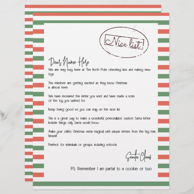 Nice List Letter From Santa Personalized (Front/Back)