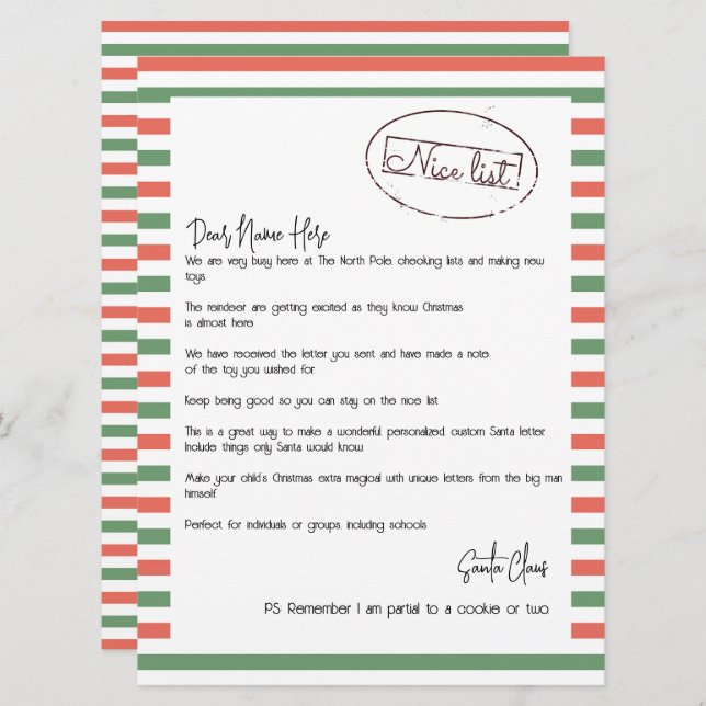 Nice List Letter From Santa Personalized Holiday Card (Front/Back)