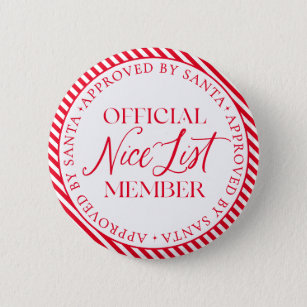 Nice List Member Approved By Santa Christmas Button