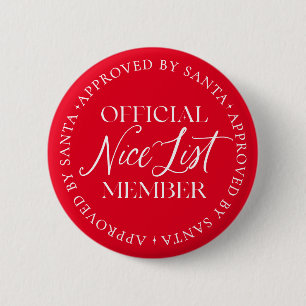 Nice List Member Approved By Santa Christmas Button