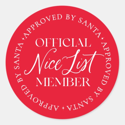 Nice List Member Approved By Santa Christmas Classic Round Sticker