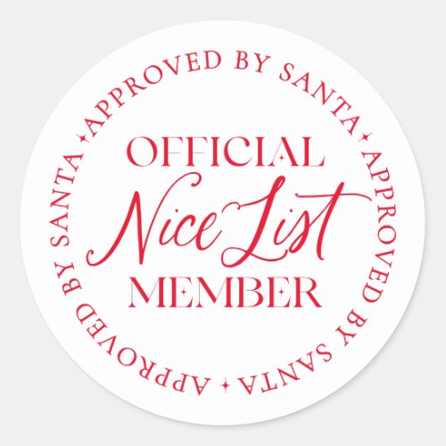 Nice List Member Approved By Santa Christmas Classic Round Sticker