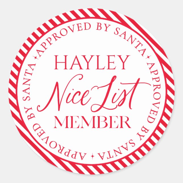 Nice List Member Approved By Santa Christmas Classic Round Sticker (Front)