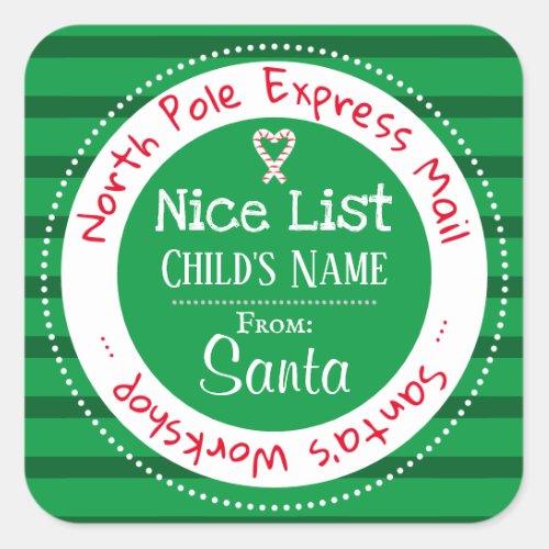 Nice List North Pole Mail Custom Name Square Stick Square Sticker