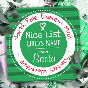 Nice List North Pole Mail Custom Name Square Stick Sticker