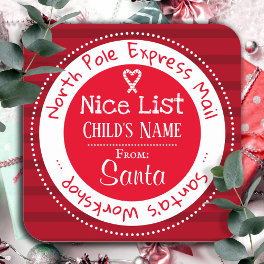 Nice List North Pole Mail Custom Name Square Sticker