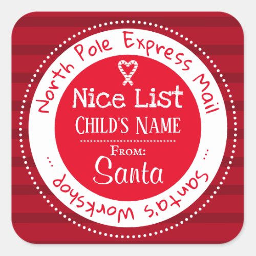 Nice List North Pole Mail Custom Name Square Sticker