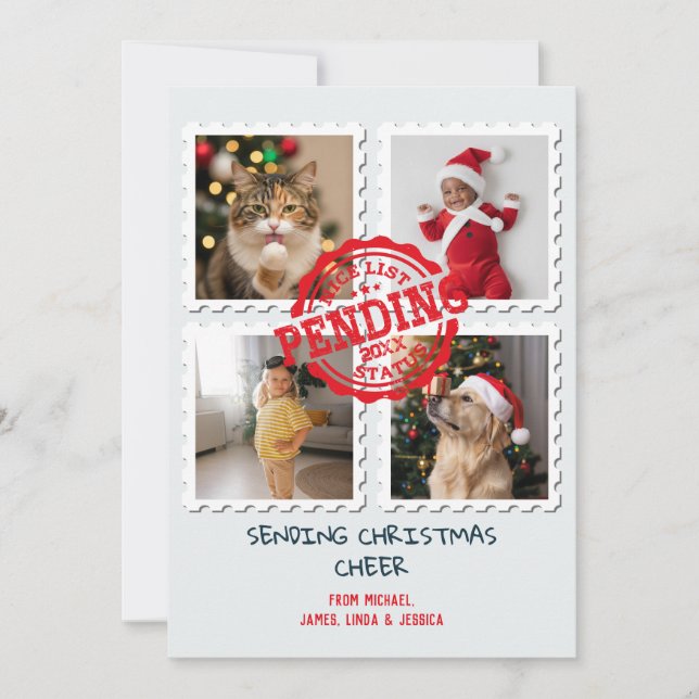Nice List Pending Funny 4 Photo Christmas Holiday Card (Front)