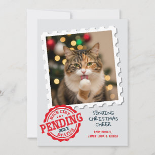 Nice List Pending Funny Cat Dog Photo Christmas Holiday Card