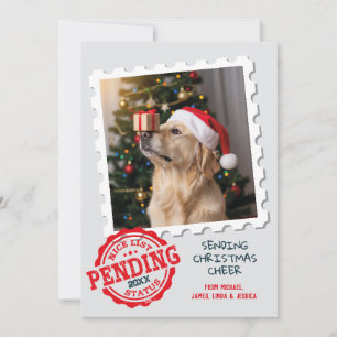 Nice List Pending Funny Cat Dog Photo Christmas Holiday Card