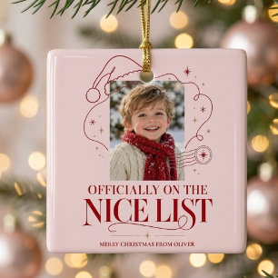 Nice List Pink Child Christmas Photo Ornament