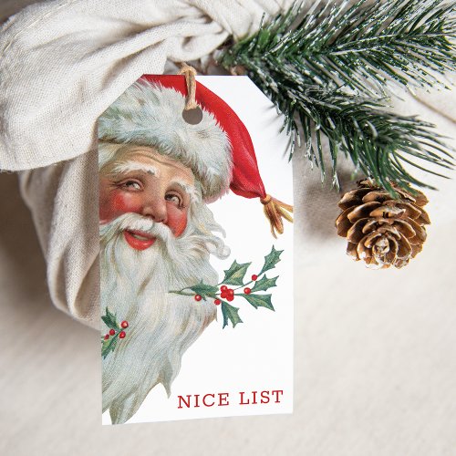 NICE LIST Vintage Santa Holiday Gift Tags