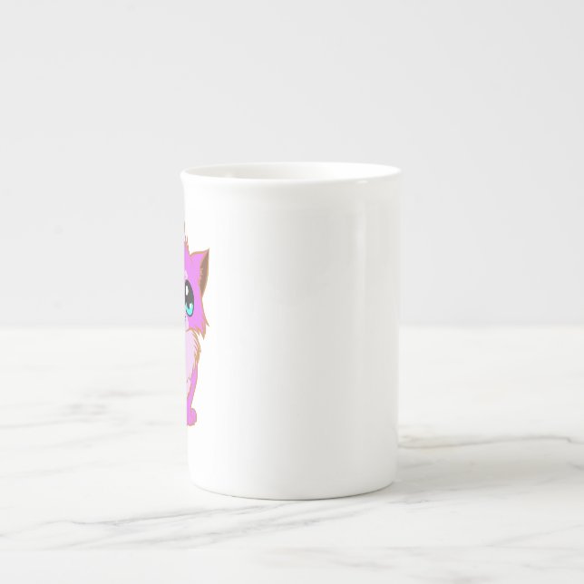 NICE LITTLE Fuchsia, PINK AND BROWN KITTEN Bone China Mug (Front)