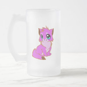 NICE LITTLE Fuchsia, PINK AND BROWN KITTEN Frosted Glass Beer Mug
