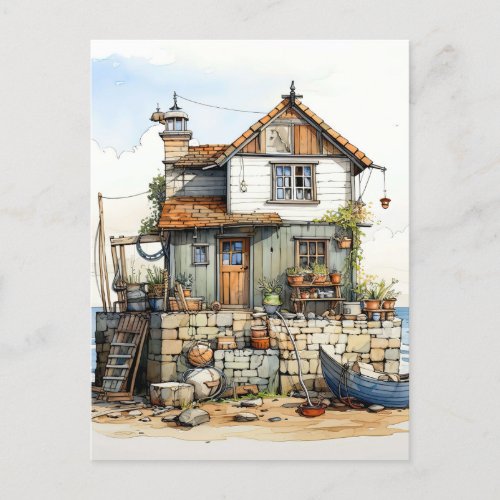 Nice Little Seaside Shack Art Postcard