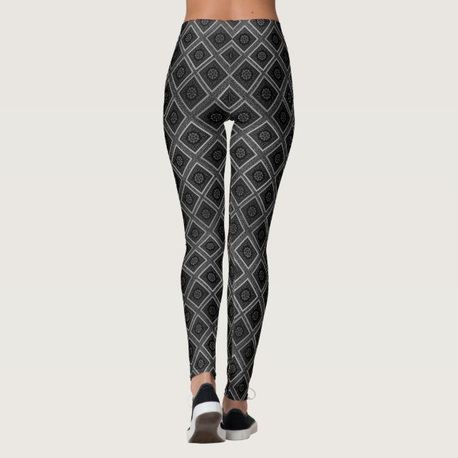 Nice Lovely Gray Diamonds Pattern Art design  Leggings (Back)