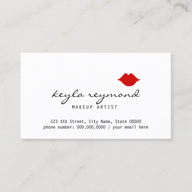 nice Make-Up Makeup-artist red lips white Business Card (Front)