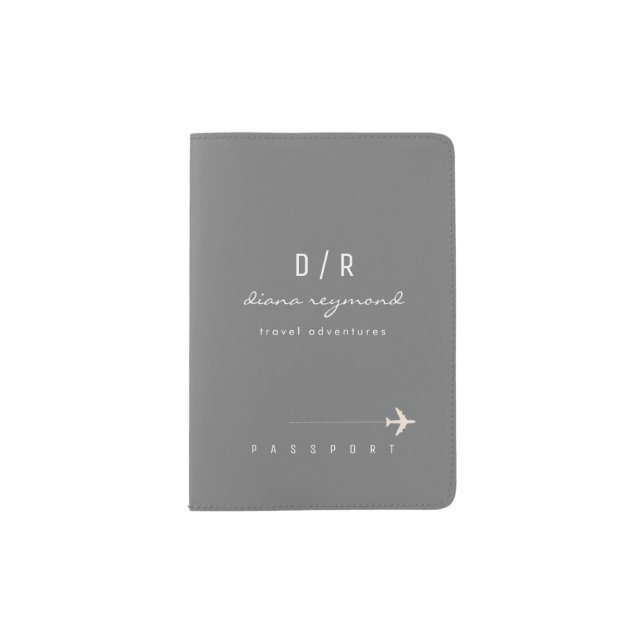 Nice Name Gray Monogram Passport Holder (Front)