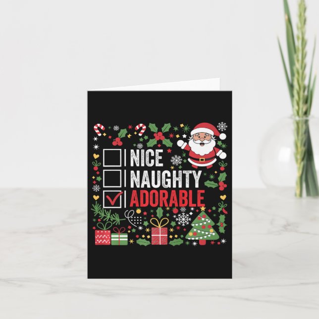 Nice Naughty Adorable Funny Christmas Santa Claus  Card (Front)