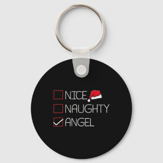 Nice Naughty Angel Christmas Pajama Funny Humor X- Keychain