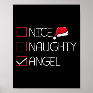 Nice Naughty Angel Christmas Pajama Funny Humor X- Poster
