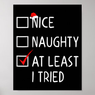 Nice Naughty At Least I Tried Christmas List Santa Poster