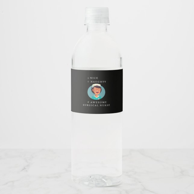 Nice Naughty Awesome Surgical Nurse  Water Bottle Label (Front)