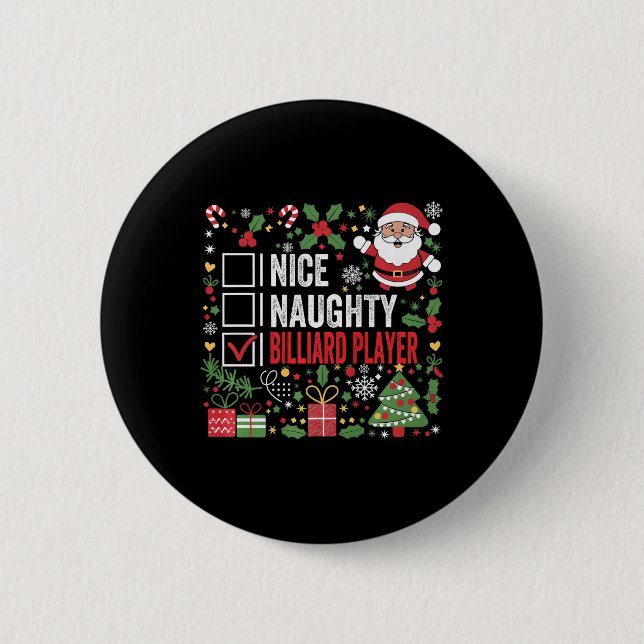 Nice Naughty Billiard Player Funny Christmas Santa Button (Front)