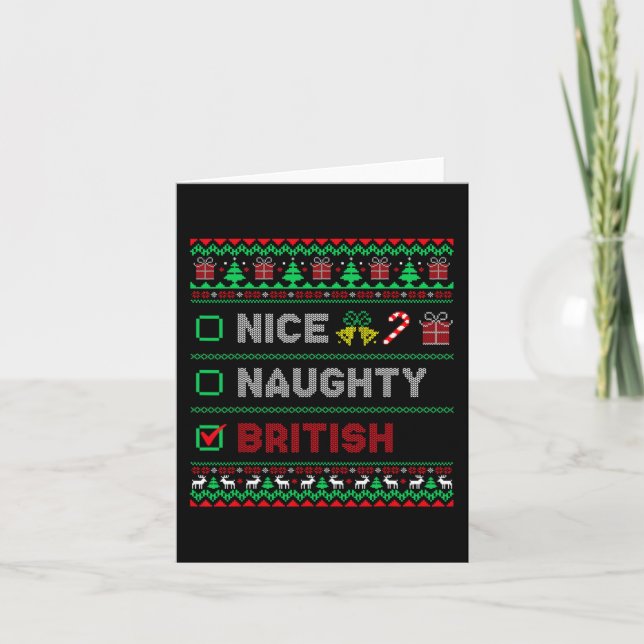 Nice Naughty British Christmas Checklist England  Card (Front)