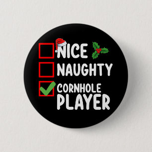 Nice Naughty Cornhole Player Christmas List Button