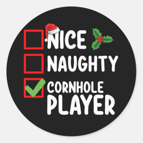 Nice Naughty Cornhole Player Christmas List Classic Round Sticker