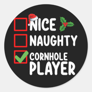 Nice Naughty Cornhole Player Christmas List Classic Round Sticker