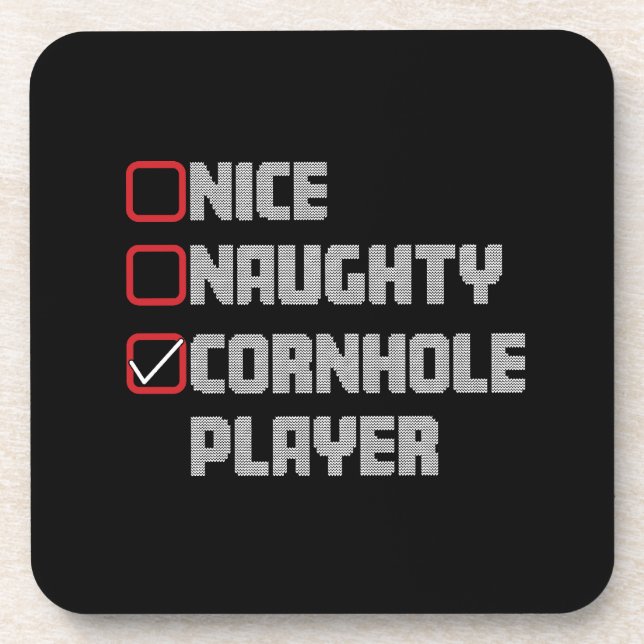Nice Naughty Cornhole Player List Ugly Christmas Beverage Coaster (Front)