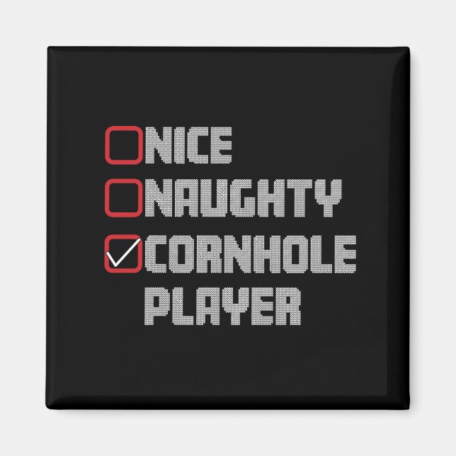 Nice Naughty Cornhole Player List Ugly Christmas Magnet (Front)