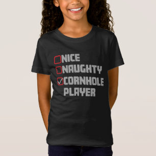 Nice Naughty Cornhole Player List Ugly Christmas T-Shirt