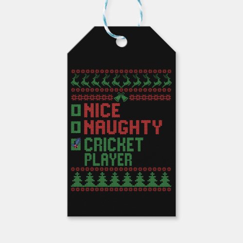 Nice Naughty Cricket Player Funny Christmas Gift Gift Tags