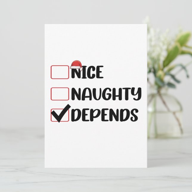 Nice Naughty Depends Santa Christmas List  Invitation (Standing Front)